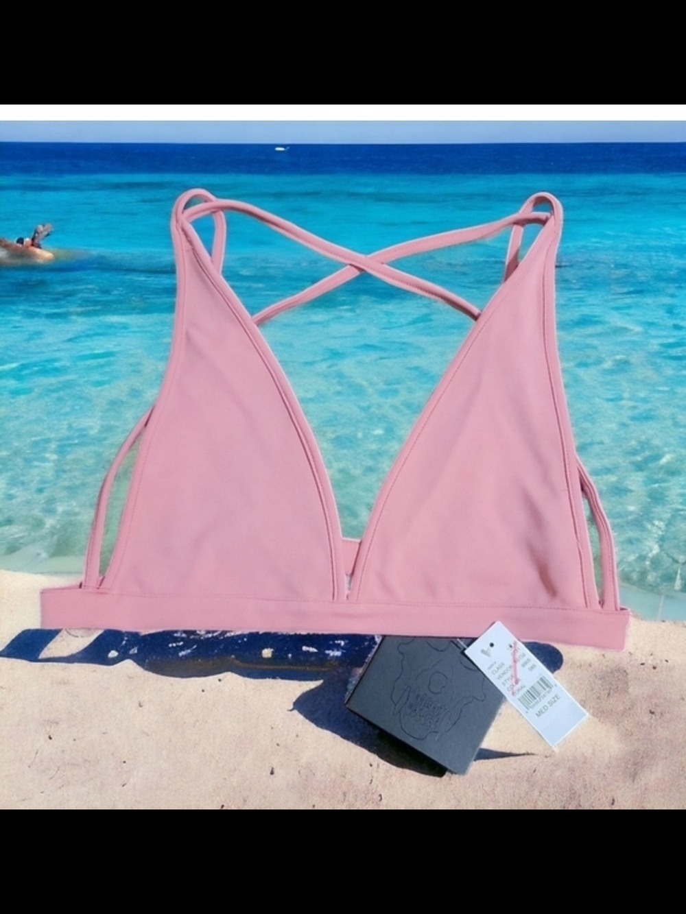 NIGHTWALKER - Medium Rose Pink Swim Top with Crisscross Back Detail